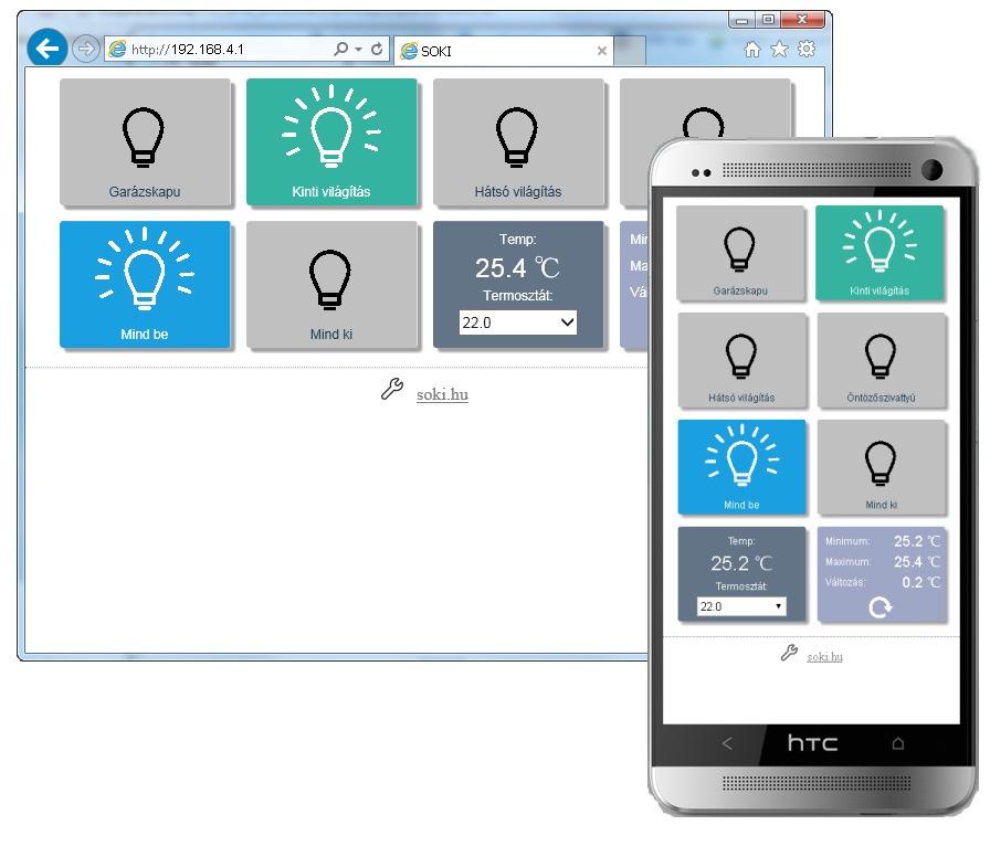 Megjelenik a nyitóoldal, a SOKI akár már vezérelhető is! A SOKI beállításai AP módban a 192.168.4.1/set, STATION módban a 192.168.0.