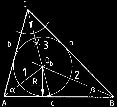 A pontból R=a sugárral ívet rajzolunk 2. B pontból R=a sugárral ívet rajzolunk 3. A és C ponton keresztül egyenest húzunk 4. B és C ponton keresztül egyenest húzunk.