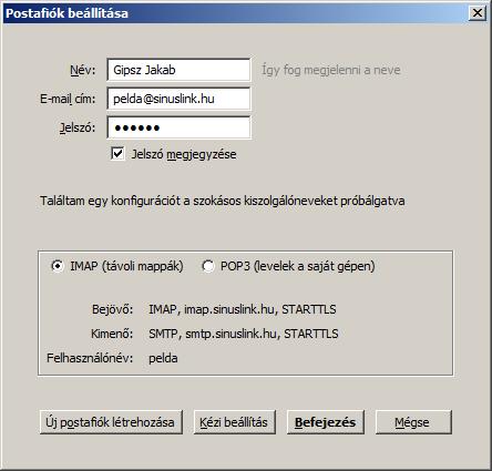 Kiszolgáló neve mezőbe írja be az imap.sinuslink.