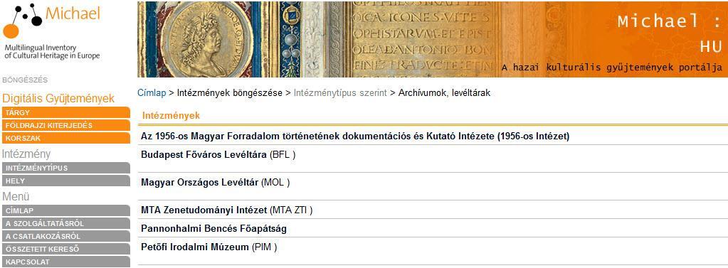 ábra: A Michael intézményi szintű