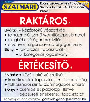 Jelentkezni április végéig lehet a 06-70/316-03- 53 telefonszámon. Sükösdi élelmiszeripari üzem keres munkatársakat kétműszakos munkrendbe: női munkaerőt szalagmunkára, valamint férfi anyagmozgatót.
