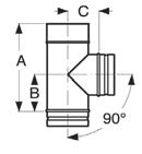 Schiedel Prima Plus Egyhéjú fémkémény rendszer belső Ø mm 80 100 113 120 130 140 150 4a 4b 4c 4e T-IDOM FÜSTCSŐ CSATLAKOZÓ, KOMPLETT, 90 -OS Füstcsőcsatlakozáshoz túlnyomásos és huzat hatása alapján