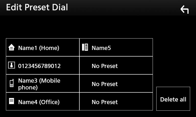 Bluetooth alapú vezérlés ÑÑTelefonszám előbeállítása A gyakran használt telefonszámokat rögzítheti a készülékben. 1 Érintse meg a [ ] gombot.