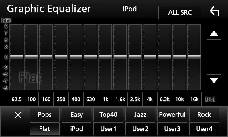 Audio vezérlése ÑÑA kiegyenlítő görbe előhívása 1 Érintse meg a [Preset Select] lehetőséget. 2 Válassza ki a kiegyenlítő görbét.