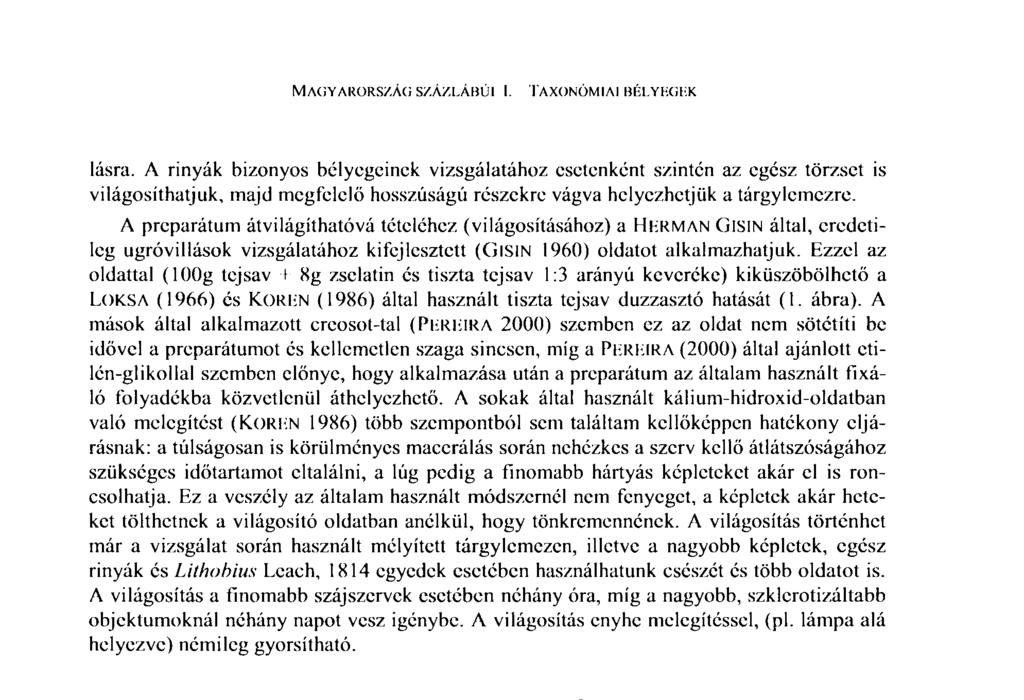 MAGYARORSZÁG SZÁZLÁBÚI i. TAXONÓMIAI BÉLYEGEK lásra.
