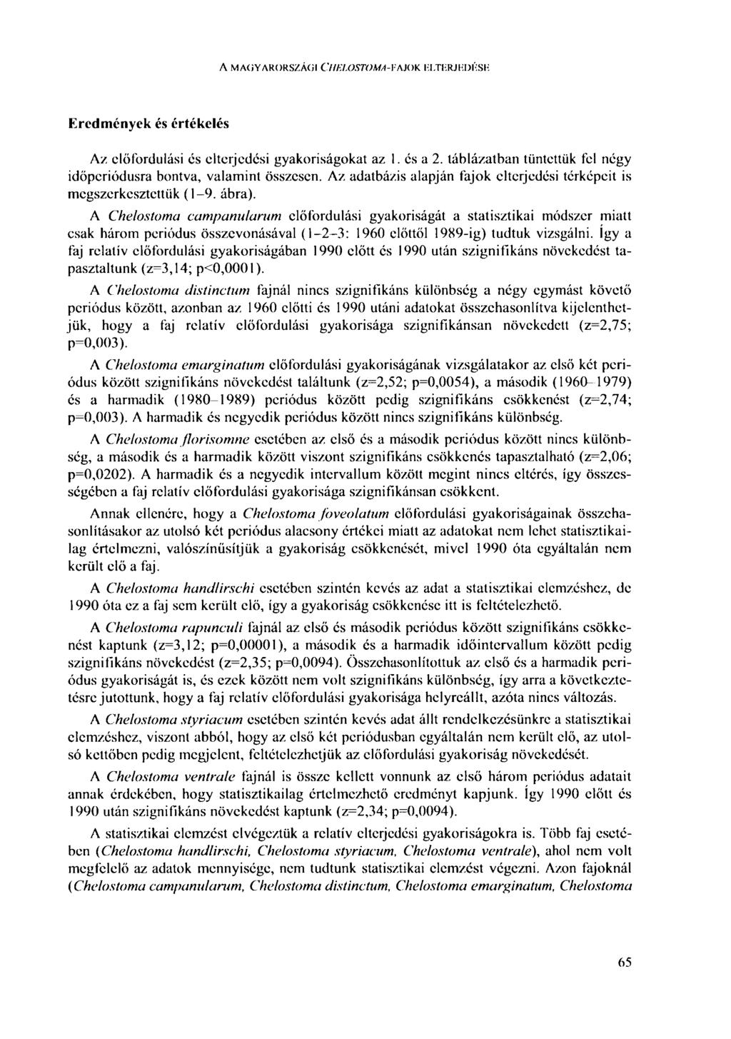 Л MAGYARORSZÁGI CHELOSTO MA -FAJOK ELTERJEDÉSE Eredmények és értékelés Az előfordulási és elterjedési gyakoriságokat az 1. és a 2.