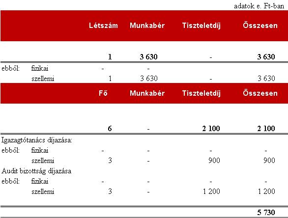 2.22 Anyag jellegű ráfordítások 2.23 Személyi jellegű ráfordítások és létszám adatok 2.24 Kapott járó osztalék A Társaságnak 2015. évi eredmény javára elszámolt osztalék az Appeninn E-Office Zrt.