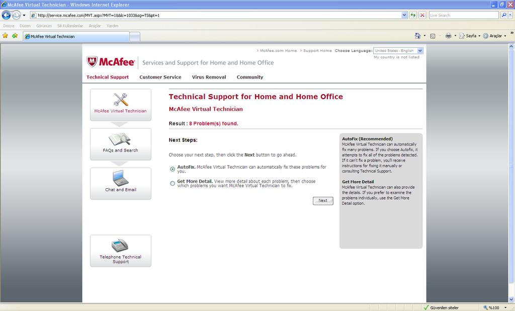 Első lépések a McAfee Virtual Technician használatában A McAfee Virtual Technician futtatása 2 A McAfee Virtual Technician futtatása A következő műveletsor a McAfee Virtual Technician futtatását