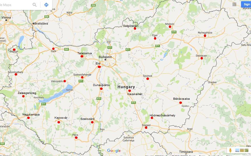 MJV - Helyszíni felmérések Szám Város 1. Sopron 2. Pécs 3. Győr 4. Székesfehérvár 5. Tatabánya 6. Hódmezővásárhely 7. Érd 8. Dunaújváros 9. Szekszárd 10. Debrecen 11. Zalaegerszeg 12. Nagykanizsa 13.