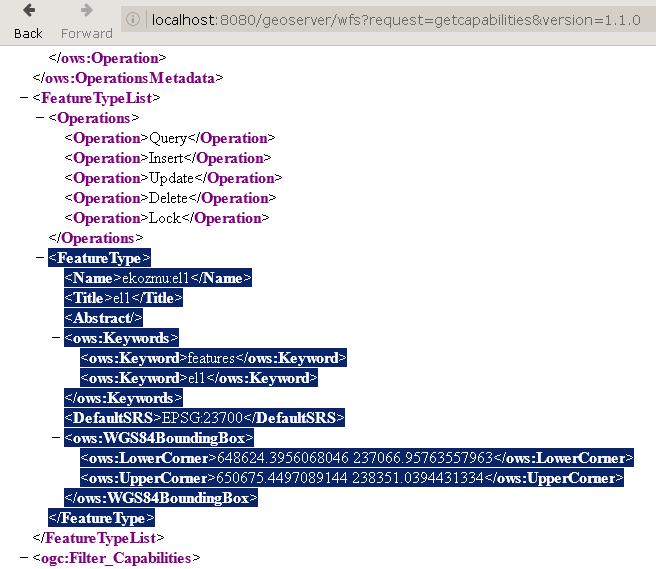 3.1 WFS szolgáltatások tesztelése E-közmű adatszolgáltatás kialakítása - technikai segédlet A kiajánlott szolgáltatást a GetCapabilities, DescribeFeatureType, GetFeature request típusokkal fogja az