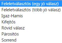 A Függvények című feladatlapunk így már tartalmaz egy Feleletválasztós (egy jó válasz) és egy Rövid válasz típusú feladatot. Ezt az Új feladat létrehozásával tehetjük meg.