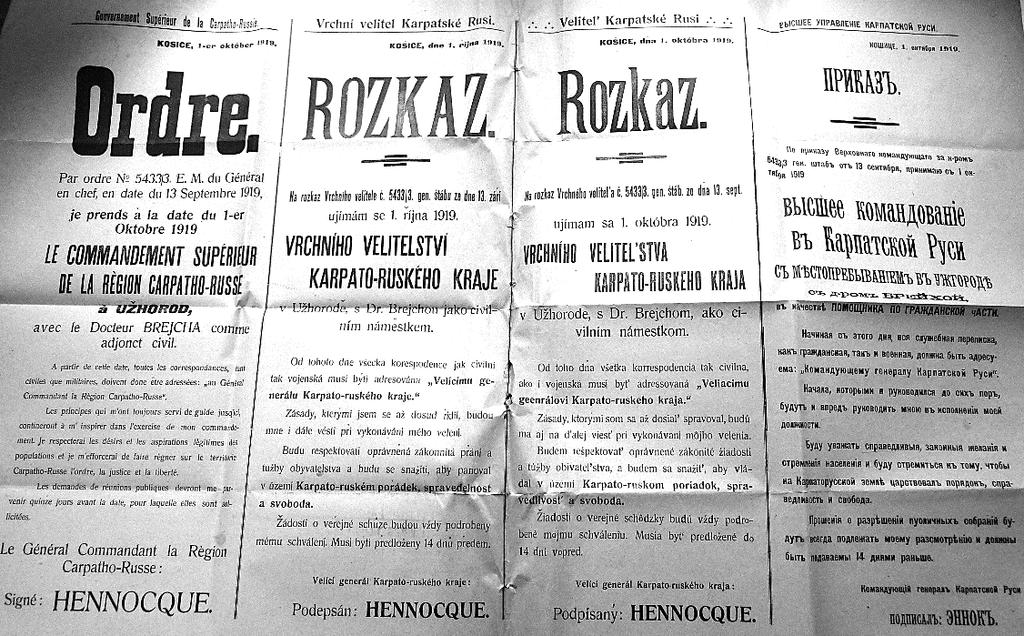 . 6. kép. Edmund Hennocque parancsa 1919 októberéből 22 A vizsgált időszakban, mint arról fentebb volt szó, a városi tanács közigazgatási szerveiben maradtak a magyar hivatalnokok.