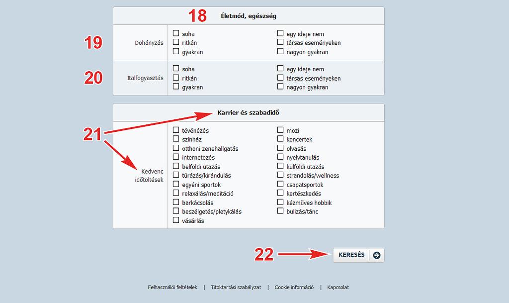 Kulcsszavak társkereső alkalmazáshoz