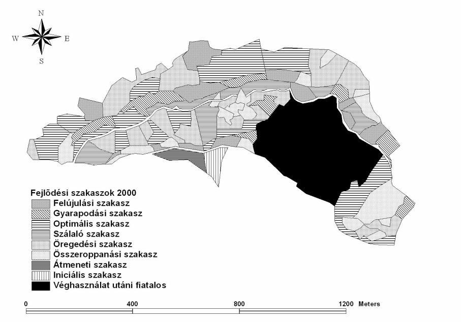 34 3.5. ábra. A Kékes Erdőrezervátum fejlődési fázisainak elterjedése 2000-ben (Forrás: Czájlik Péter munkája) 3.