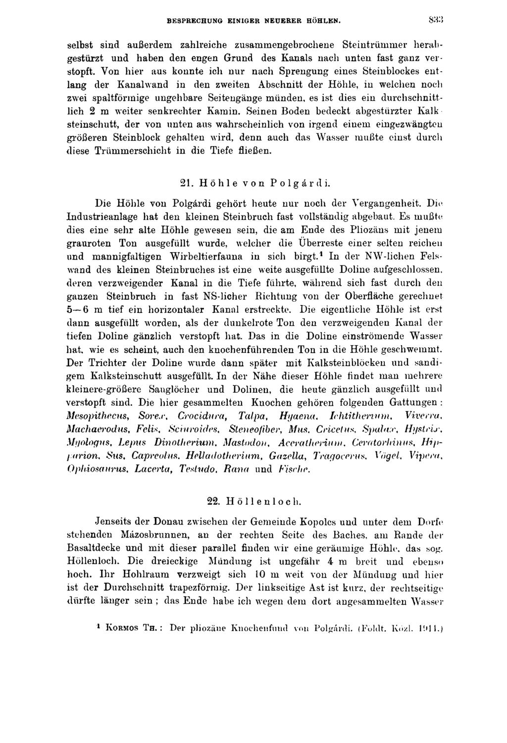 BESPRECHUNG EINIGER NEUERER HÖHLEN. selbst sind außerdem zahlreiche zusammengebrochene Steintrümmer herabgestürzt und haben den engen Grund des Kanals nach unten fast ganz verstopft.