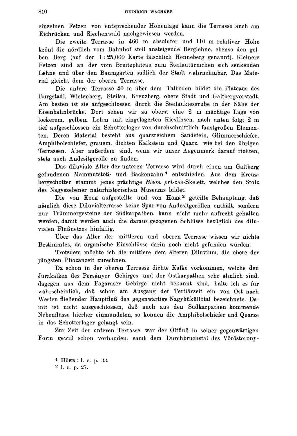 8 1 0 HEINRICH WACHNER einzelnen Fetzen von entsprechender Höhenlage kann die Terrasse auch am Eichrücken und Siechenwald nachgewiesen werden.