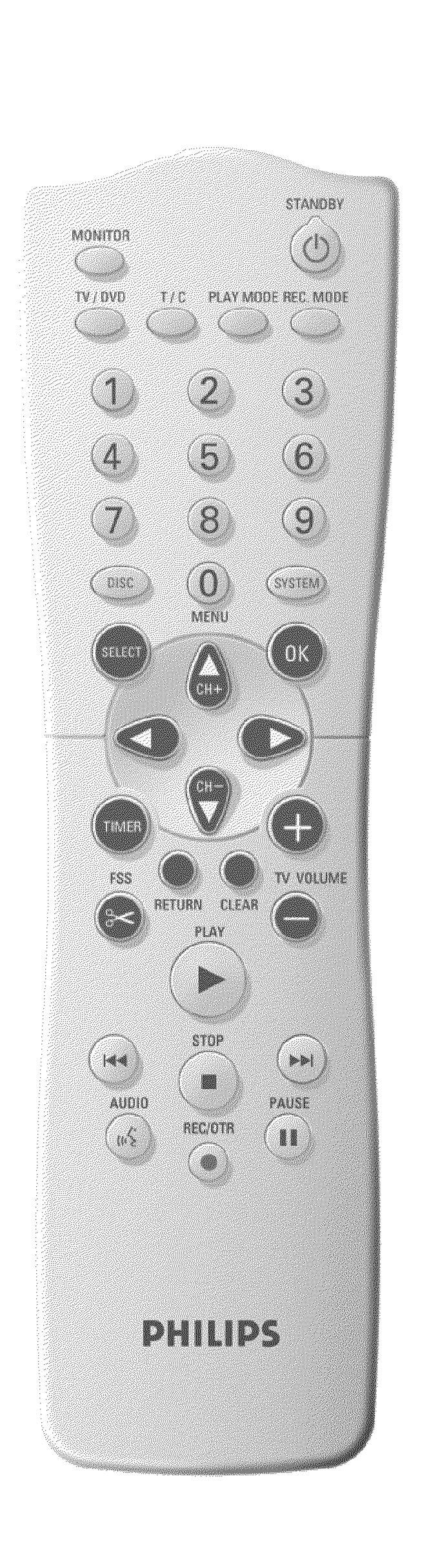 A távvezérlõ MONITOR STANDBY TV/DVD T/C PLAY MODE REC MODE Monitor: Ezzel a gombbal választhat a DVD-felvevõ (beépített) TV-tunere (TV kép a televízión) és a DVDfelvevõrõl való lejátszás között.