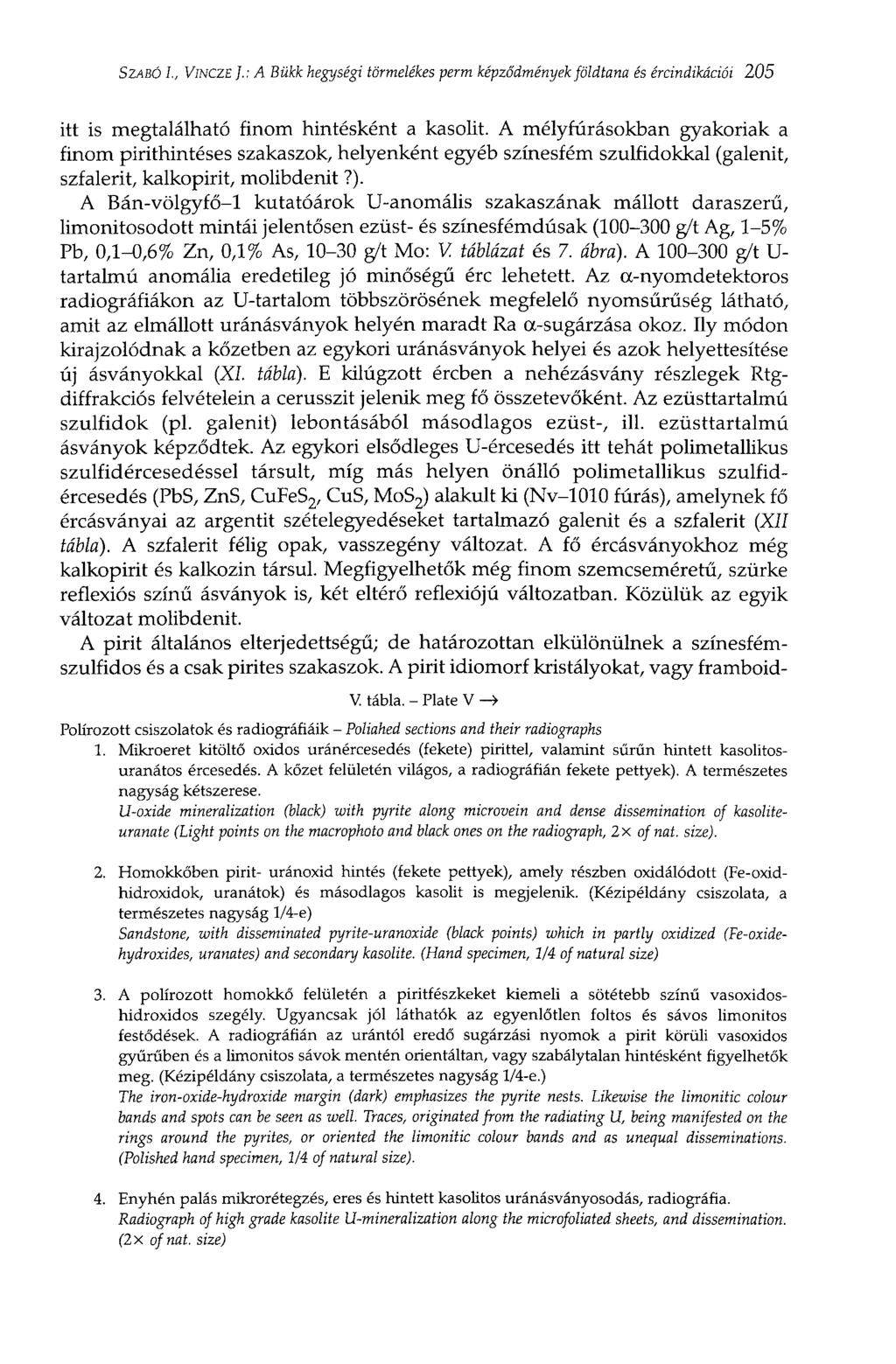 SZABÓ I., VINCZE J.: A Bükk hegységi törmelékes perm képződmények földtana és ércindikációi 205 itt is megtalálható finom hintésként a kasolit.