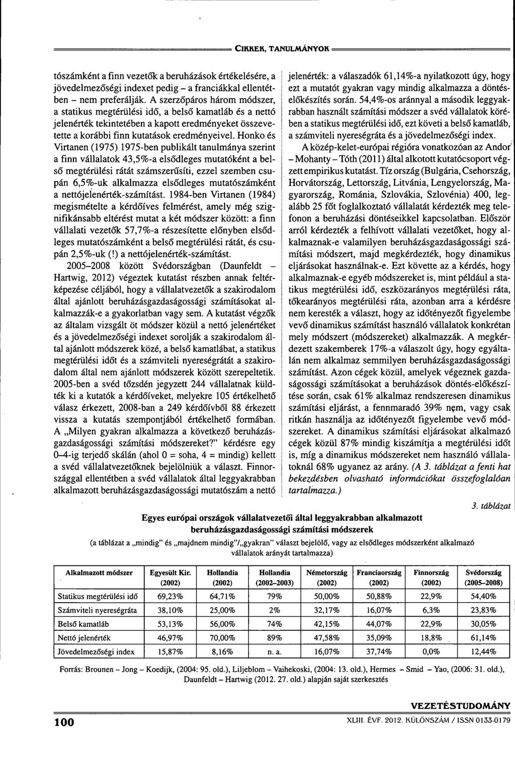 ClKKEK, TANULAiÁNYOK = tószámként a finn vezetôk a bemházások értékelésére, a jovedelmezôségi indexet pedig - a franciákkal ellentétben - nem preferálják.
