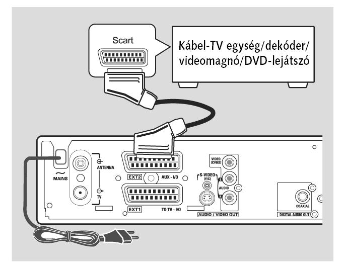 Egyéb készülékek csatlakoztatása A második SCART aljzat (EXT2-AUX-I/O) használata Kábel-TV egység vagy dekóder csatlakoztatása Ha az Ön kábel-tv egysége vagy dekódere rendelkezik SCART aljzattal,