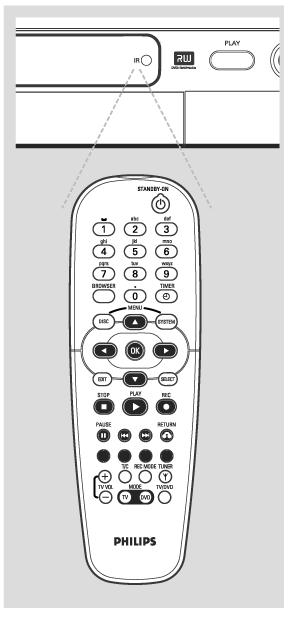 2 Válassza ki a vezérelni kívánt jelforrást a távvezérlõ megfelelõ gombjának lenyomásával (pl. TV-MODE, DVD-MODE)! 3 Válassza ki a kívánt funkciót (pl., )!