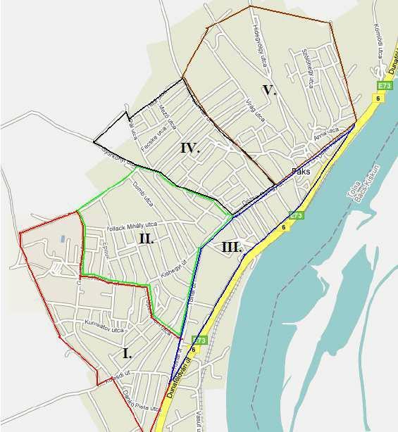 I. városrész Atom Lakótelep (Kishegy) Tolnai út (Újváros) II. városrész Pollack Mihály utca térsége III. városrész Történelmi városközpont és Alvég IV.