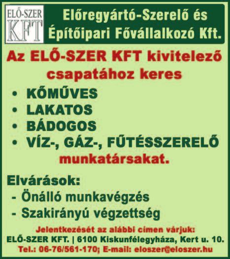 6100 Kiskunfélegyháza, Deák Ferenc u. 5. Tel.