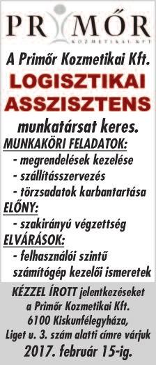 Feltétel: 8 általános iskolai végzettség, kisteleki vagy Kistelek környéki lakóhely.