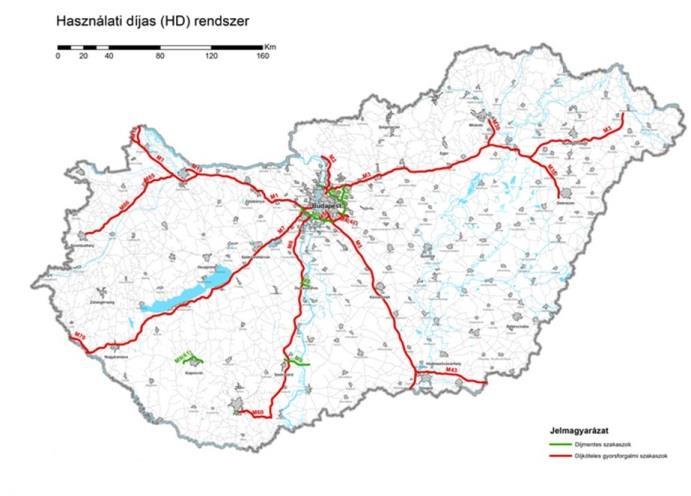 Díjköteles közúthálózat hossza (2017)