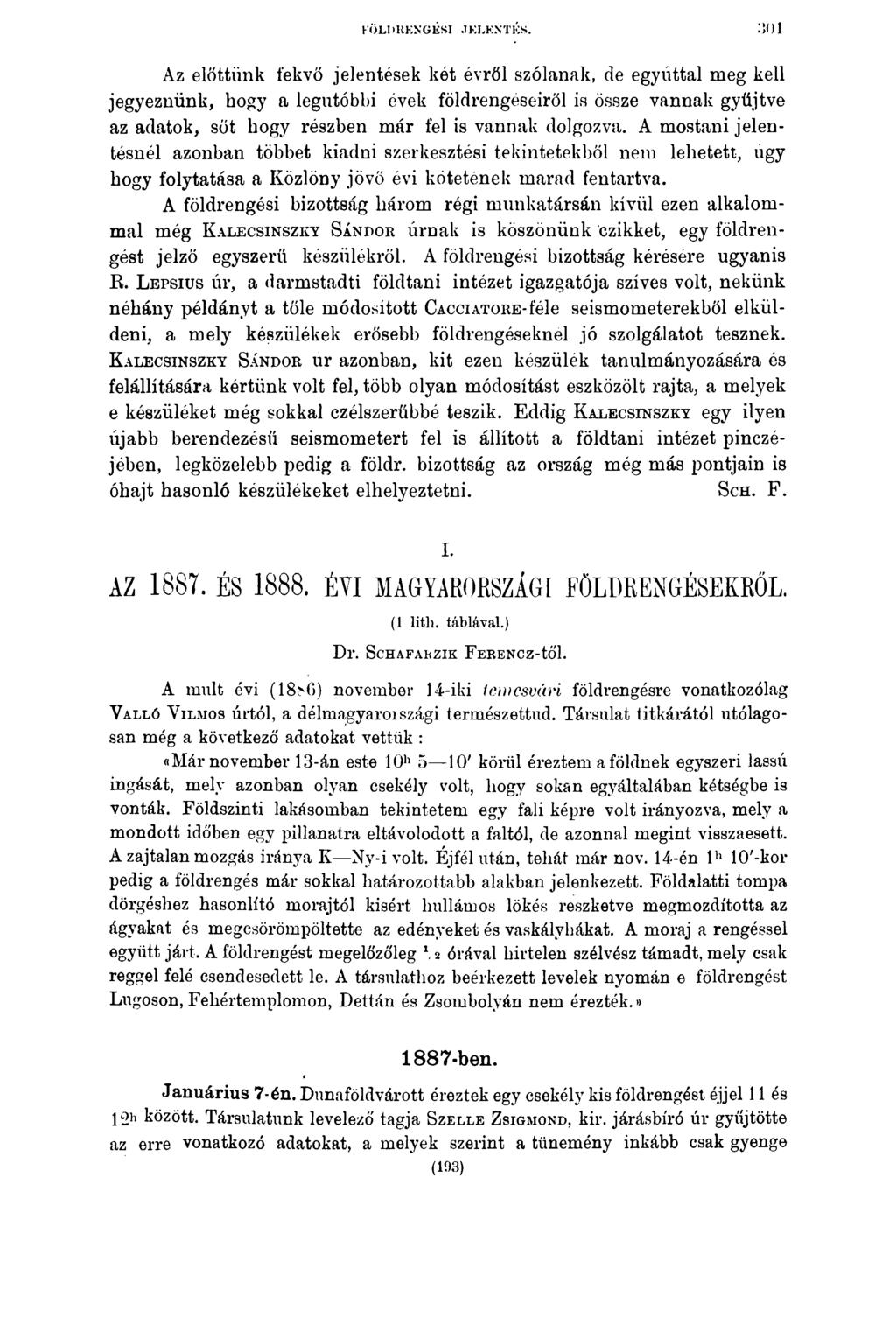 FÖLDRENGÉSI JELENTÉS.