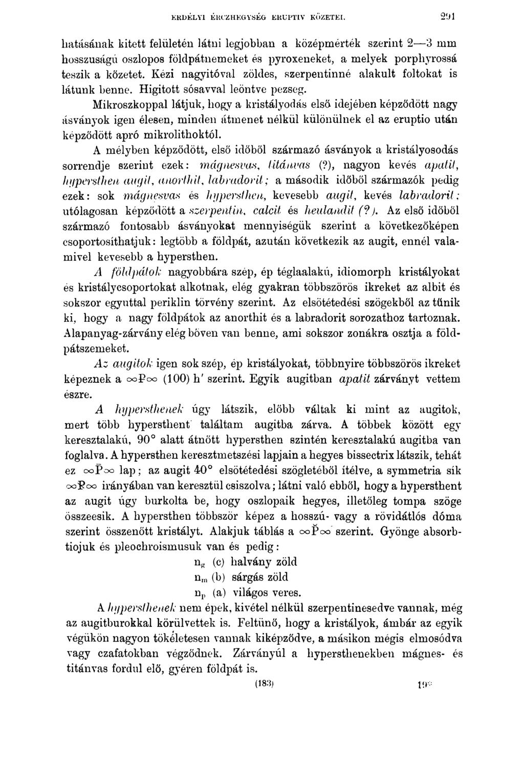 ERDÉLYI ÉKCZHEGYSEG ERUPTÍV KŐZETEI.