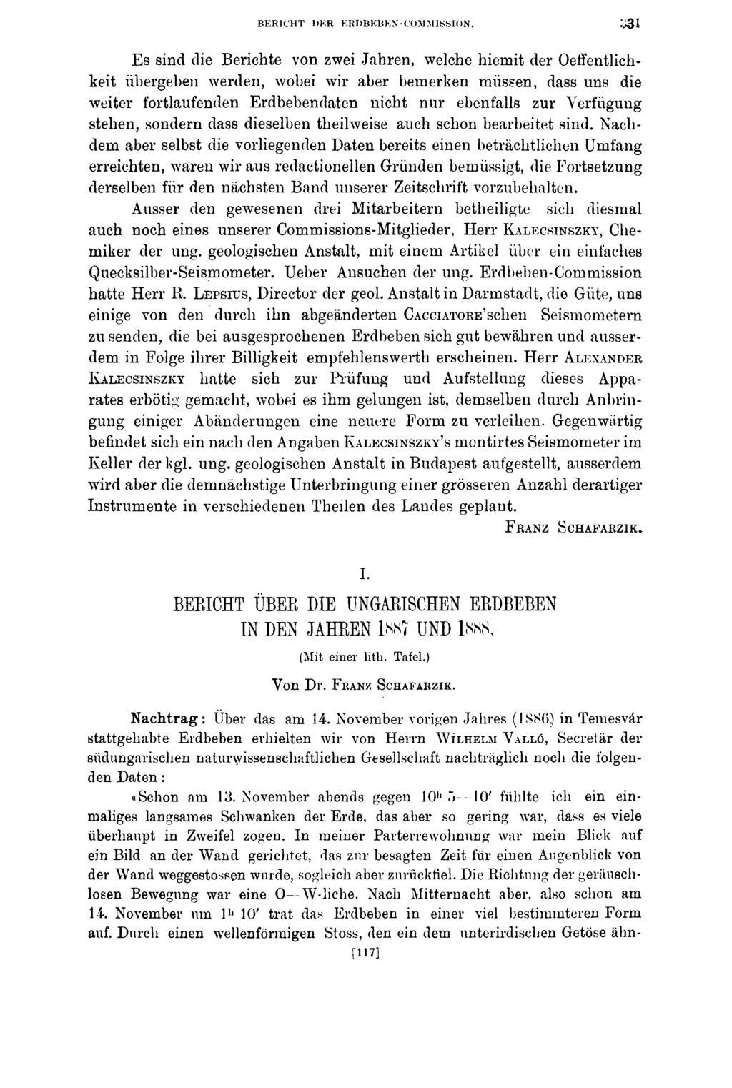BERICHT DER ERDBEBEN-COMMISSION.