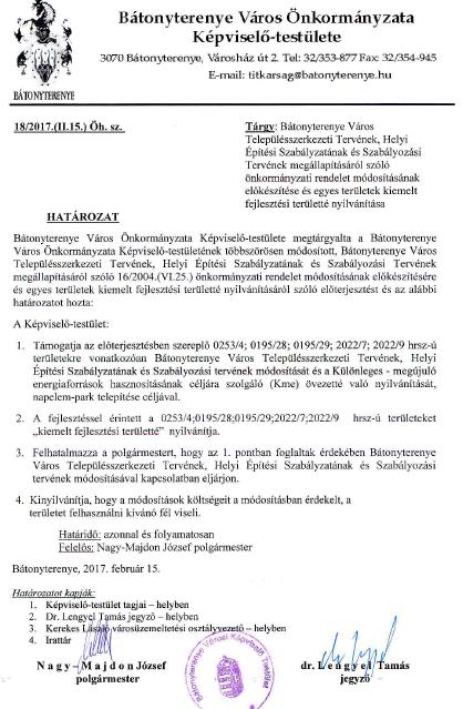 TERVIRAT -1 Bátonyterenye Város Önkormányzatának 18/2017. (II.15.) Kt.