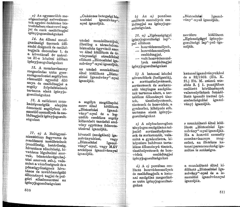 e) Az egyszerűbb mezogazdasági szövetkezetek egyéni önkéntes biz ~o~í~ásbanrésztvevő tag ~~ es ezek családtagjai rgenyjogosultj:iágukat l 4.