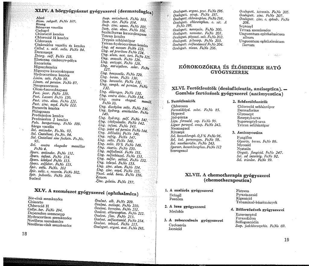 XLIV. A biirgyógyászat gyógyszerei (dermatologica:., ~J:::.~.ruhgal!. FoNo 07. Biung Bórsavas vazelin Cadogd Chlorocid kenőcs Ch!orocid H kenőcs Chlorosan Cinkoxidos vazelin és kenőcs Col!od. e. acid.