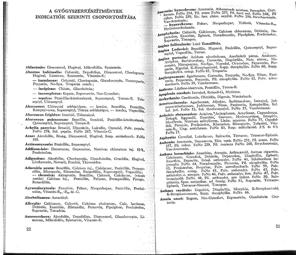 A GYÓGYSZERICÉSZÍTMÉNYEK lndicatiók SZERINTI CSOPORTOSÍTÁSA Ablactat:i_o: Dienoestrol, Hogival, lvfikrofollin, Syntestrin. Abortus_ hahit:iialis: Co!