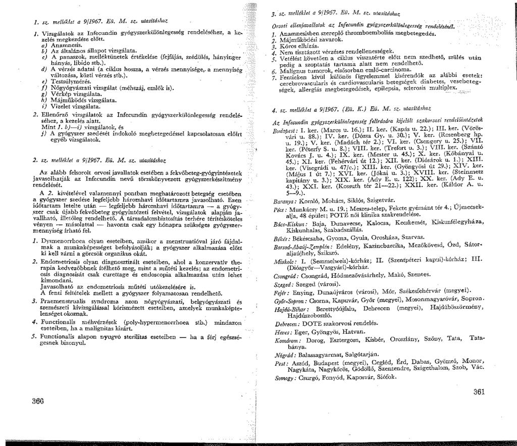 J.rz. mdllklc! a 9/967. Eü. M. sz. v.tasitá.<lwz J, Vizsgálatok az Infecundin gyógyszerkülönlegesség rendeléséhez, a kezelés megkezdése előtt. a) Anamncsis. /,) Az általános állapot vizsgálata.