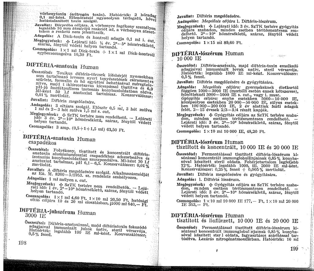 vörhenytoxin (eritrogén. toxin). IIatóérték: 2 hőradag ' 0, ml-ként. Ellenörzésil.l ugyanolyan térfogatú, hővel hatástalanított toxin szolgál. ;favalla~: Bőrpróba_céljá.',"!