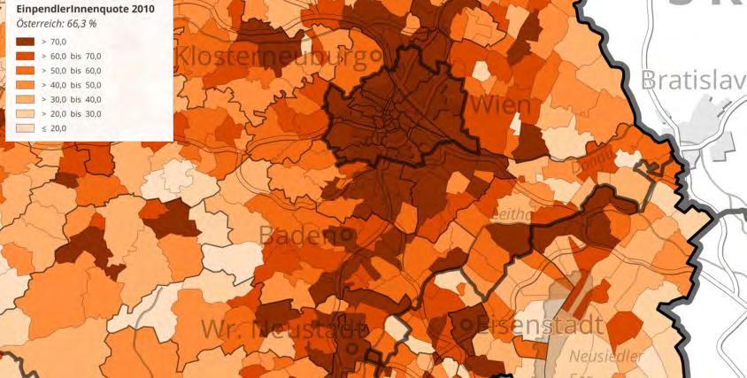 5.3.2 Ingahálózat és mobilitási szokások 5.3.2.1 Ingázás Wien nagyvárosi régiójának szuburbanizációja valamint munkahelyek ide összpontosulása a régió jelentős ingázásáshoz vezet.