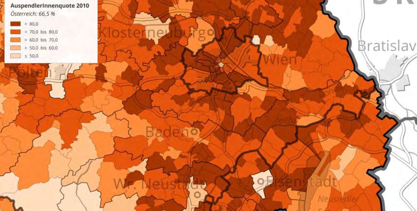 41. ábra: A lakóhelyükről ingázók aránya (%) az összes munkavállaló tekintetében (ÖROK 2015) 42.
