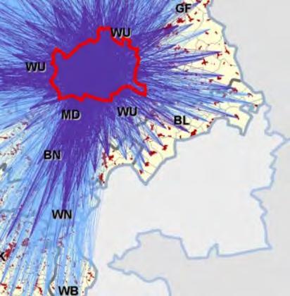 ) Ahogyan azt a 5.2.1.3 fejezet is bemutatja, Ausztria keleti részénél nagy szerepet játszanak a külföldről, leginkább a magyar és szlovák határról, ingázók.