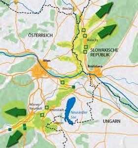 na-auen) keresztül a (lásd 51. ábra). Regionális és helyi migrációs tengely található a Dunától délre, a Lajta árterénél (Leithaauen), Bruck an der Leitha-tól keletre.