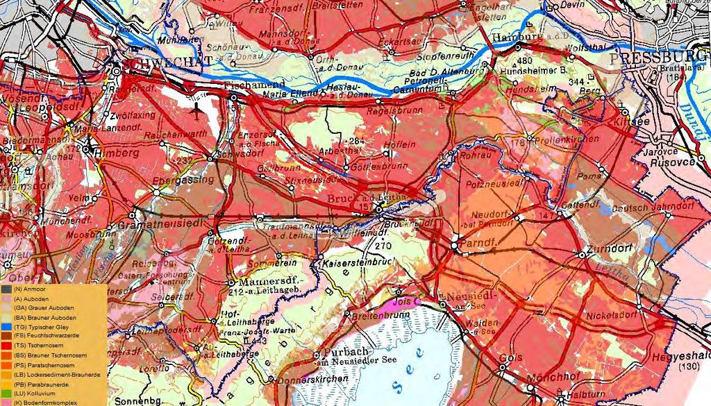 53. ábra: A szűkebb vizsgálati terület talajtípusai (BMLFUW, BFW 2009) Mezőgazdaság A szűkebb vizsgálati terület nagy része mezőgazdasági művelés alatt áll.