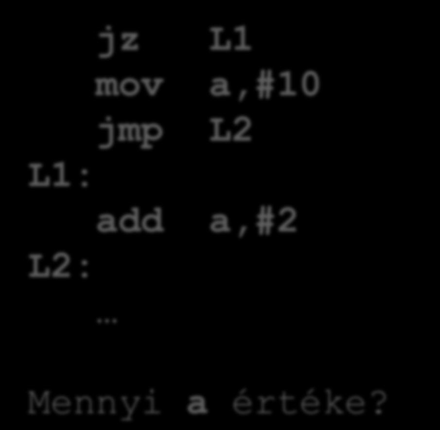 jz L1 mov a,#10 L1: add a,#2 Mennyi a értéke?