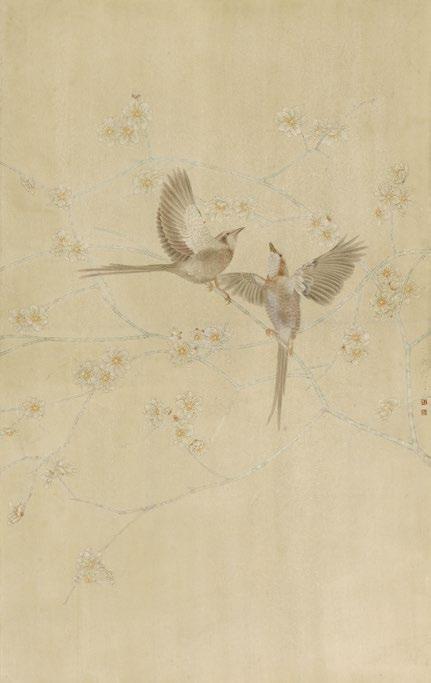 Jiang Hongwei 幽香轻送 Kellemes illatú könnyed találka The Pleasant Aroma of a Light Rendezvous 2015 Papíralapon színes vízfesték Multicolour water colours on paper 97 60 cm A síkábrázoló, tapétaszerű