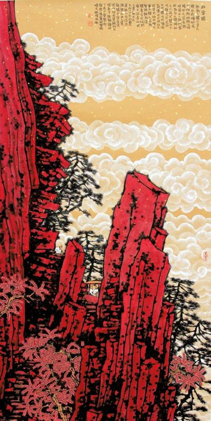 The man of letters meditates on the edge of the cliff under the leaning pines of the hillside.
