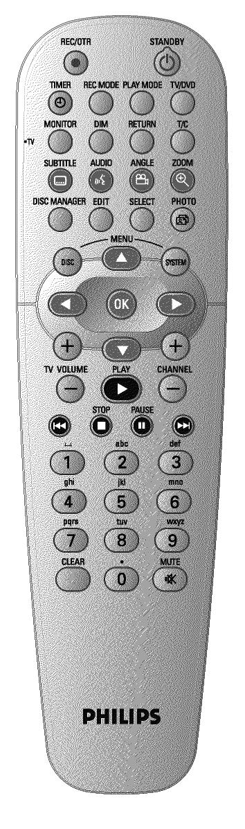 A funkciók áttekintése A távvezérlõ REC/OTR STANDBY TIMER i Felvétel: az aktuális TV-csatorna mûsorának rögzítése i Ki- vagy bekapcsolás: a berendezés ki- vagy bekapcsolása, a menüfunkciók
