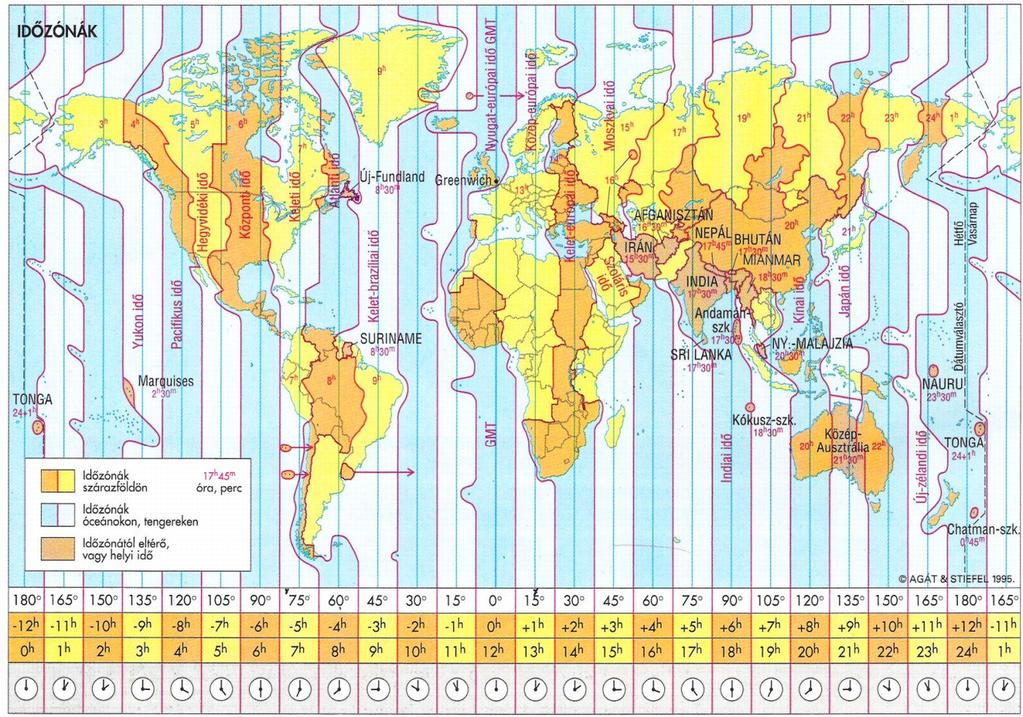 eszközeink (Magyarország ebben az időzónában fekszik). Tehát nálunk: UT + 1 óra érvényes. Az időzónák nagyjából 15 hosszúsági fokonként követik egymást.