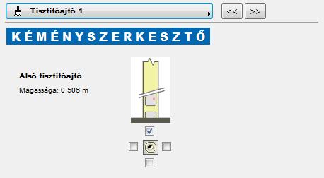 A kéményhez a Tisztítóajtó 1 és 2 oldalakon állíthatja be a tisztítóajtókat. A füstcsőcsatlakozókhoz hasonlóan itt is jelölőnégyzetekkel dönthet a TISZTÍTÓAJTÓ IRÁNYÁRÓL.