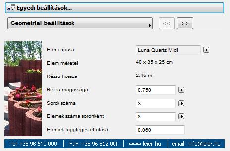 51 TÍPUS VÁLASZTÁS RÉZSŰ JELLEMZŐI RÉZSŰ ELEMEK SZÁMA A SORBAN A Leier Luna rézsűelemekkel íves vagy egyenes támfalakat hozhat